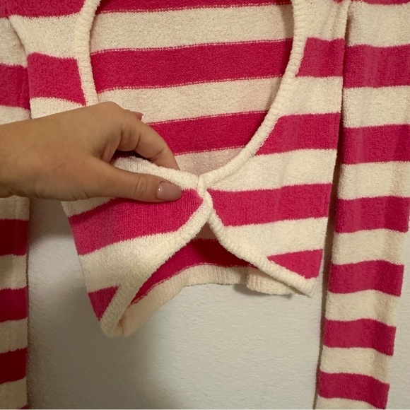 Aerie Open Back Sweater Striped Pink White Size XS Women’s Long Sleeves - Picture 8 of 8